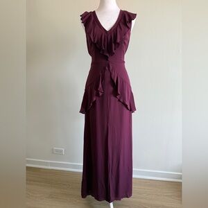 Red Ruffled V-Neck Sleeveless Maxi Gown